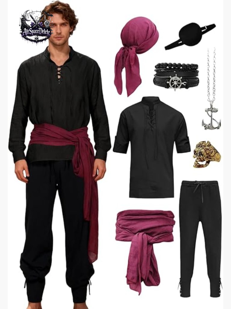 8-Piece Pirate Costume Set For Men Renaissance Medieval Outfit With Pants Shirt